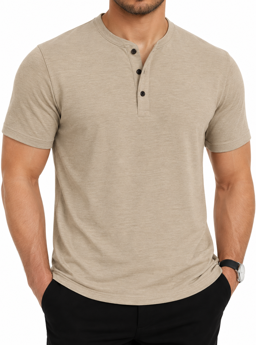 KRIVO Camiseta de cuello henley